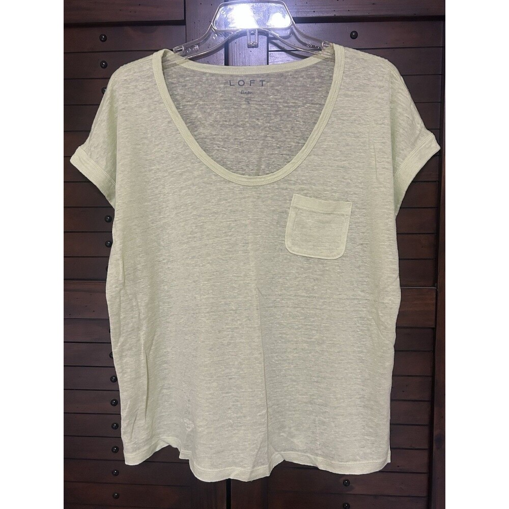Loft Linen Light Lime Green Pocket T-Shirt Soft Versatile Classic Airy Sz Small